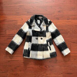 Black & White Faux Fur Coat | Old Navy Statement Jacket | Large | 10-12 Yrs